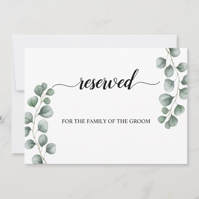 Greenery Eucalyptus Reserved Wedding Seating Sign Invitation (Front)