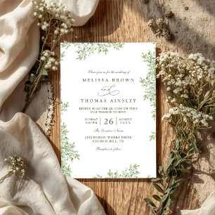 Greenery Eucalyptus Rustic Elegant QR Code Wedding Invitation