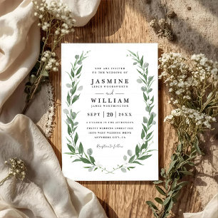 Greenery Eucalyptus Rustic Elegant QR Code Wedding Invitation