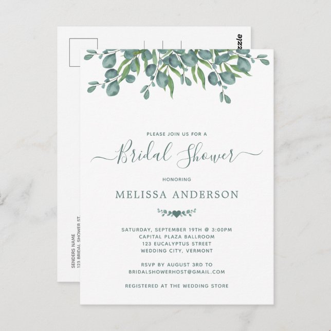 Greenery Eucalyptus Sage Bridal Shower Invitation Postcard (Front/Back)