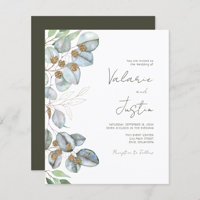 Greenery Eucalyptus Sage Wedding Invitation (Front/Back)