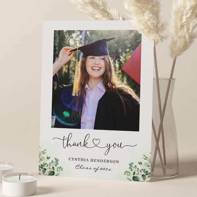 Greenery Eucalyptus Script Graduation Photo Thank You Card (Creator Uploaded)