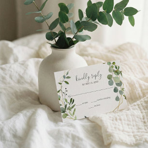 Greenery Eucalyptus Script Wedding RSVP Card