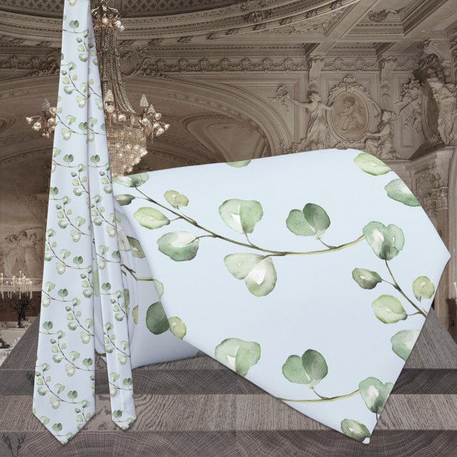 Greenery Eucalyptus Sky Blue Wedding Neck Tie (Creator Uploaded)