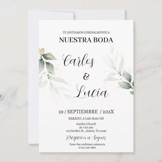 Greenery Eucalyptus Spanish Wedding  Invitation (Front)