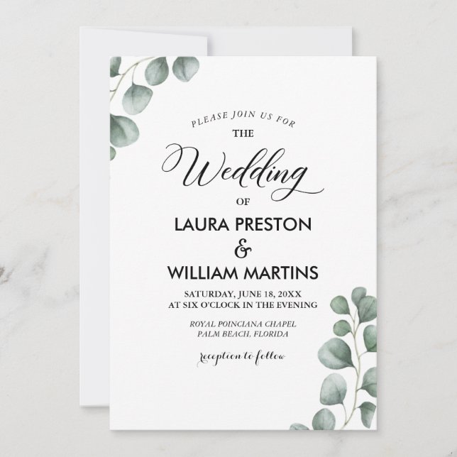 Greenery Eucalyptus Spring Summer Wedding Invitation (Front)