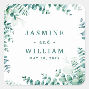 Greenery Eucalyptus Square Frameborder Wedding Sticker