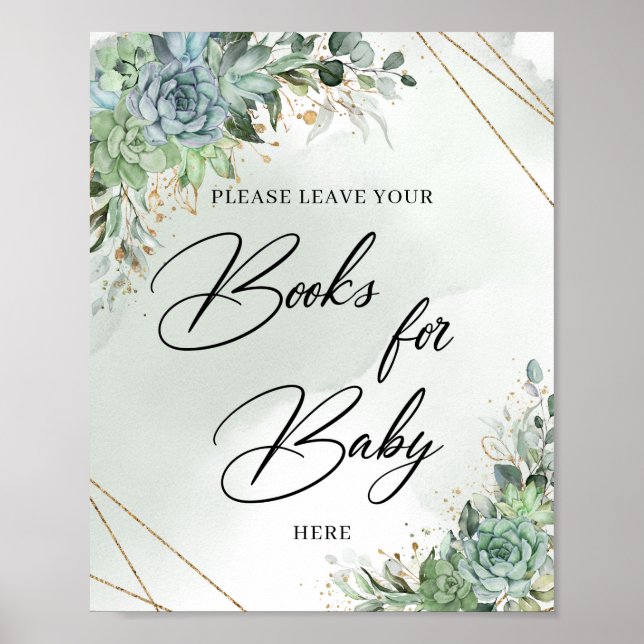 Greenery eucalyptus succulents gold Books for Baby Poster (Front)