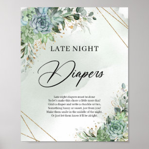 Greenery eucalyptus succulents Late Night Diapers Poster