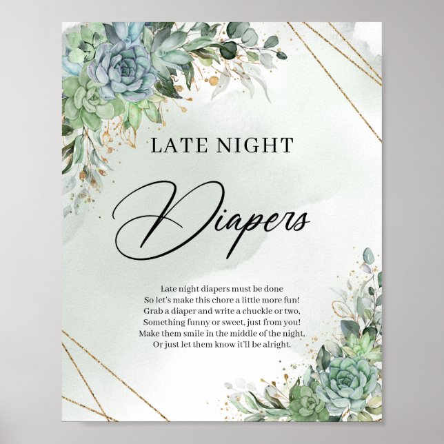 Greenery eucalyptus succulents Late Night Diapers Poster (Front)