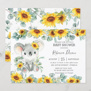 Greenery Eucalyptus Sunflower Koala Baby Shower Invitation