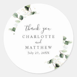 Greenery Eucalyptus Thank You Gold Wedding Classic Round Sticker