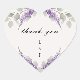 Greenery Eucalyptus Violet Lavender Thank You Heart Sticker