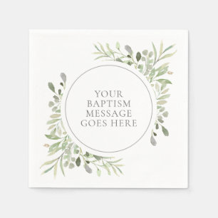 Greenery Eucalyptus Watercolor Baptism Christening Napkin