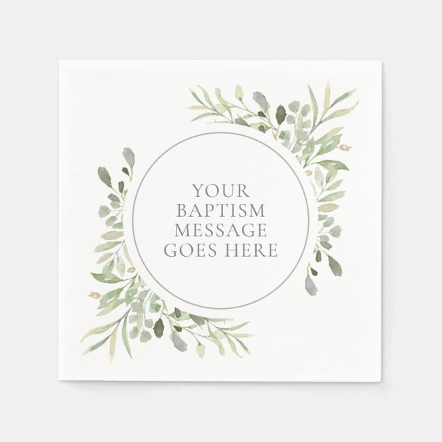 Greenery Eucalyptus Watercolor Baptism Christening Napkin (Front)