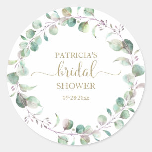 Greenery Eucalyptus Watercolor Bridal Shower Class Classic Round Sticker