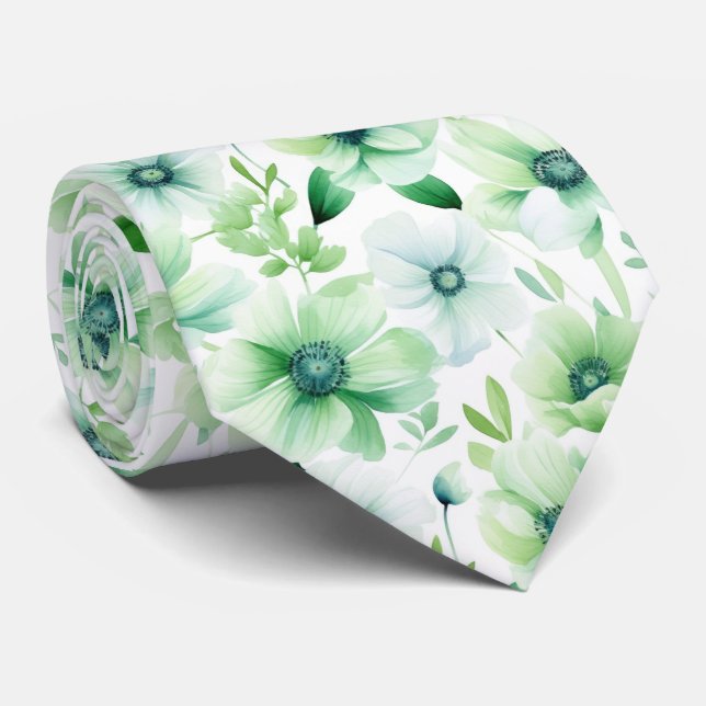 Greenery Eucalyptus Watercolor Green Pattern  Tie (Rolled)