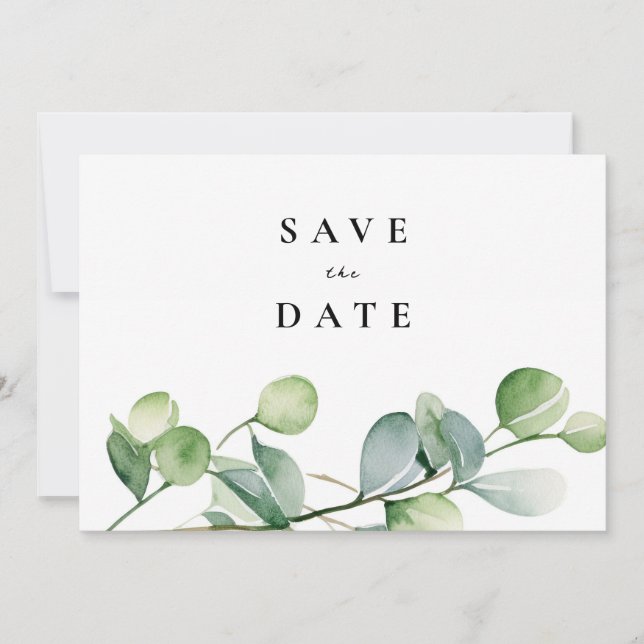 Greenery Eucalyptus Watercolor Save The Date (Front)