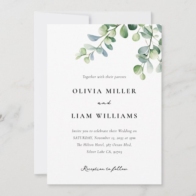 Greenery Eucalyptus Watercolor Wedding Invitation (Front)