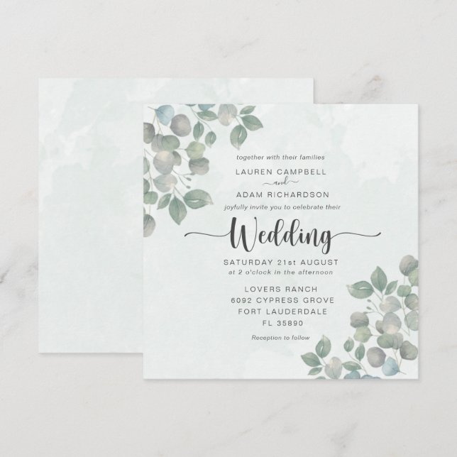Greenery Eucalyptus Watercolor Wedding Invitation (Front/Back)