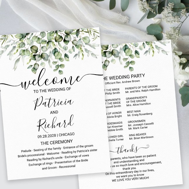 Greenery Eucalyptus Watercolor Wedding Program Invitation (Creator Uploaded)