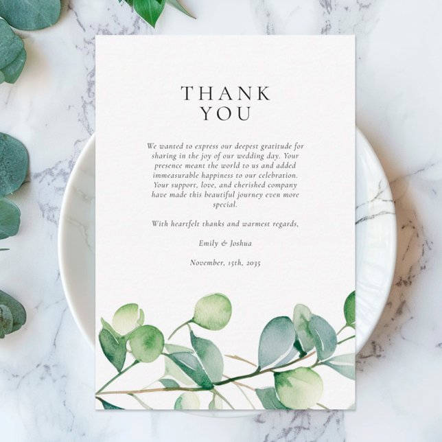 Greenery Eucalyptus Watercolor Wedding Thank You Card (Creator Uploaded)