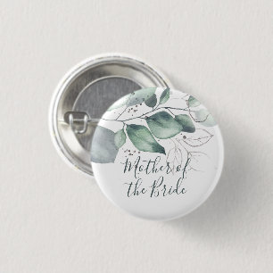 GREENERY EUCALYPTUS WATERCOLOUR BRIDE'S MOTHER 3 CM ROUND BADGE