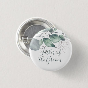 GREENERY EUCALYPTUS WATERCOLOUR GROOM'S FATHER 3 CM ROUND BADGE