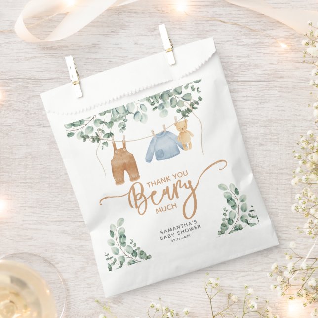 Greenery eucalyptus We can bearly wait Baby Shower Favour Bags (Clipped)