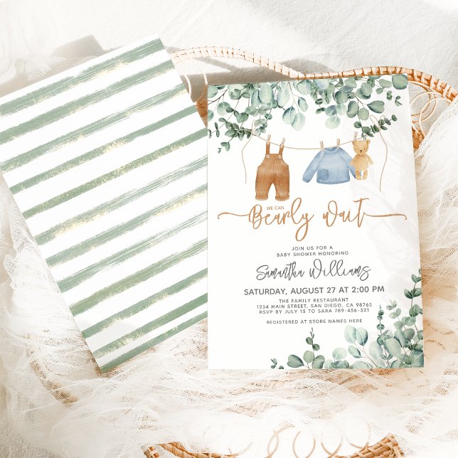 Greenery eucalyptus We can bearly wait Baby Shower Invitation (Creator Uploaded)