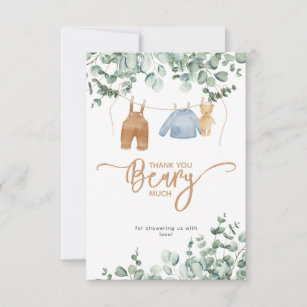 Greenery eucalyptus We can bearly wait Baby Shower Thank You Card