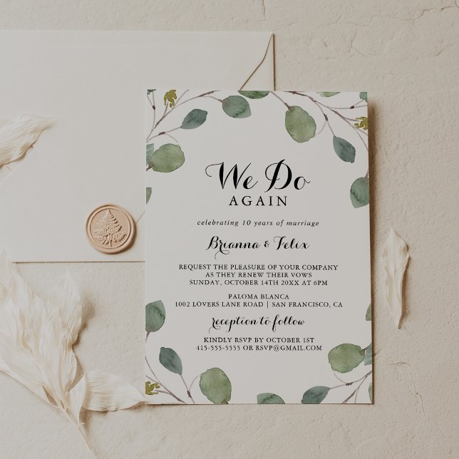 Greenery Eucalyptus We Do Again Vow Renewal Invitation (Creator Uploaded)