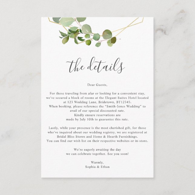 Greenery Eucalyptus Wedding Details Enclosure Card (Front)
