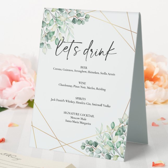 Greenery Eucalyptus Wedding Drinks Bar Menu (In SItu (Wedding))