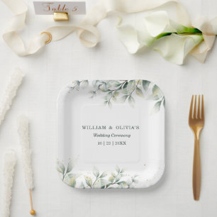 Greenery Eucalyptus Wedding Elegant Floral Wedding Paper Plate