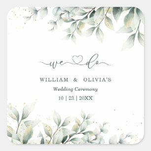 Greenery Eucalyptus Wedding Elegant Floral Wedding Square Sticker