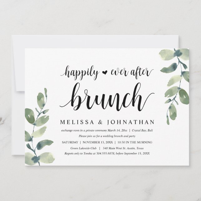 Greenery Eucalyptus, Wedding Elopement Brunch Invitation (Front)