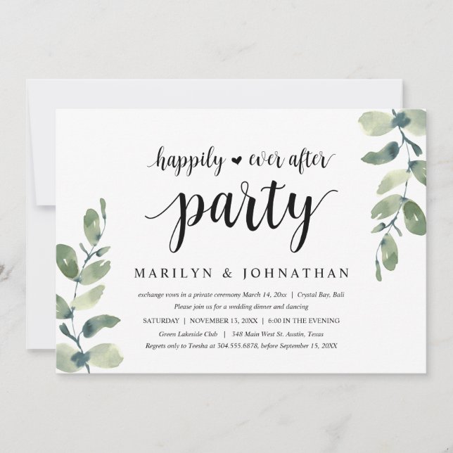 Greenery Eucalyptus, Wedding Elopement Party Invitation (Front)