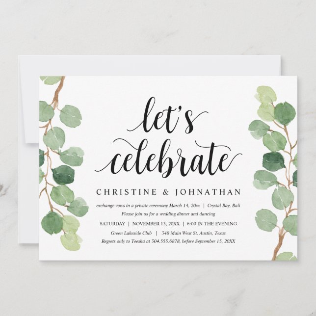 Greenery Eucalyptus, Wedding Elopement Party Invitation (Front)