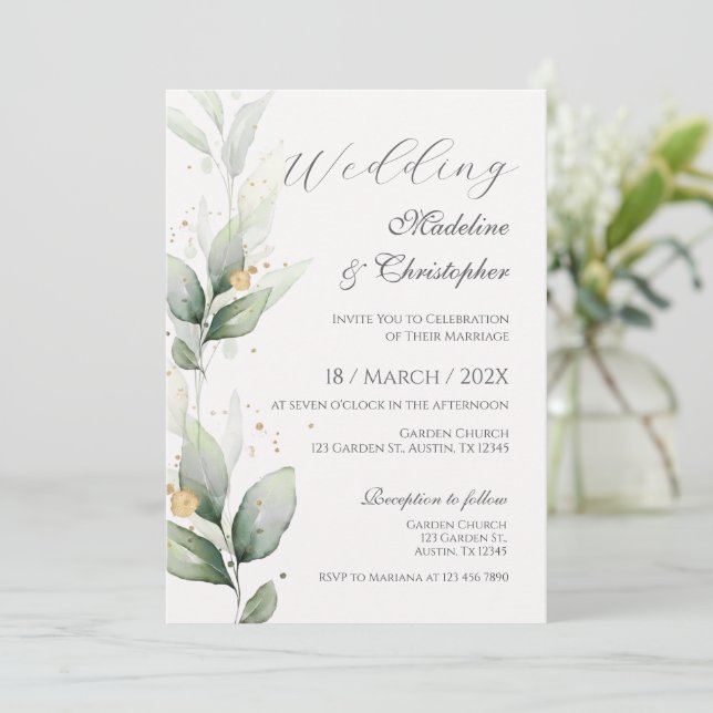 Greenery Eucalyptus Wedding Invitation (Standing Front)