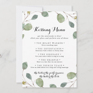 Greenery Eucalyptus Wedding Kissing Menu Game Card