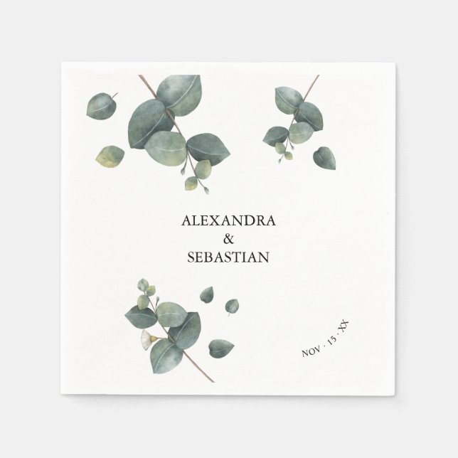 Greenery Eucalyptus Wedding Napkin (Front)