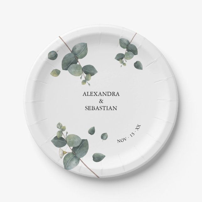 Greenery Eucalyptus Wedding Paper Plate (Front)