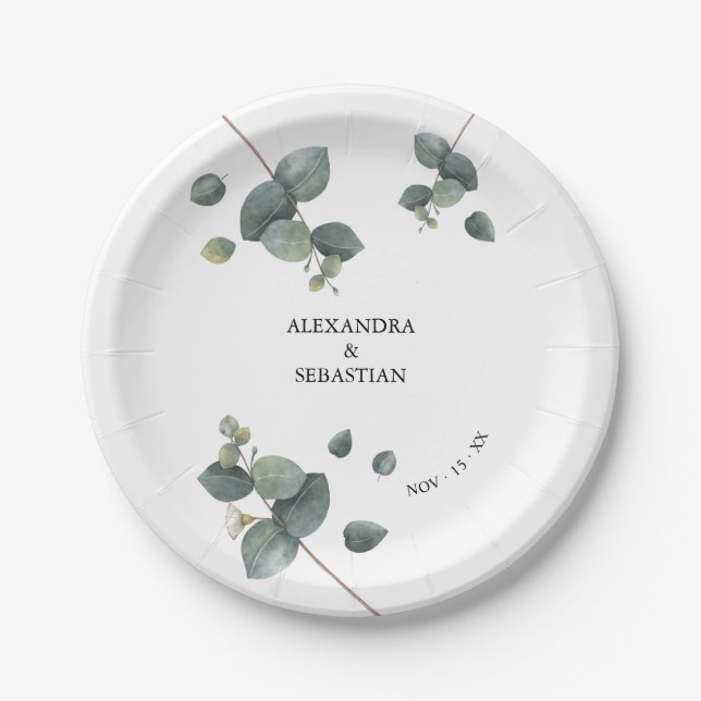 Greenery Eucalyptus Wedding Paper Plate (Front)