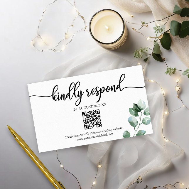 Greenery Eucalyptus Wedding QR Online RSVP  Enclosure Card (Creator Uploaded)