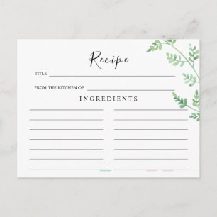 Greenery Eucalyptus Wedding Recipe Card