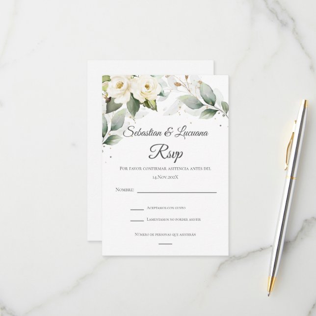 Greenery Eucalyptus Wedding RSVP card (Front/Back In Situ)