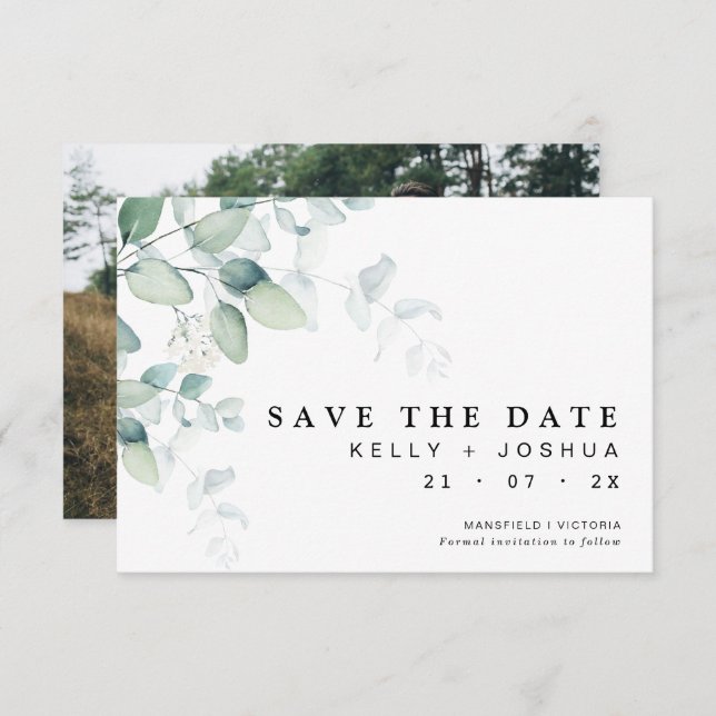 Greenery Eucalyptus Wedding Save The Date Card (Front/Back)