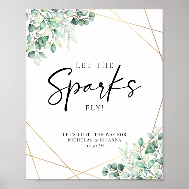 Greenery Eucalyptus Wedding Sparkler Send Off Poster (Front)