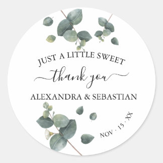 Greenery Eucalyptus Wedding Thank You Classic Round Sticker